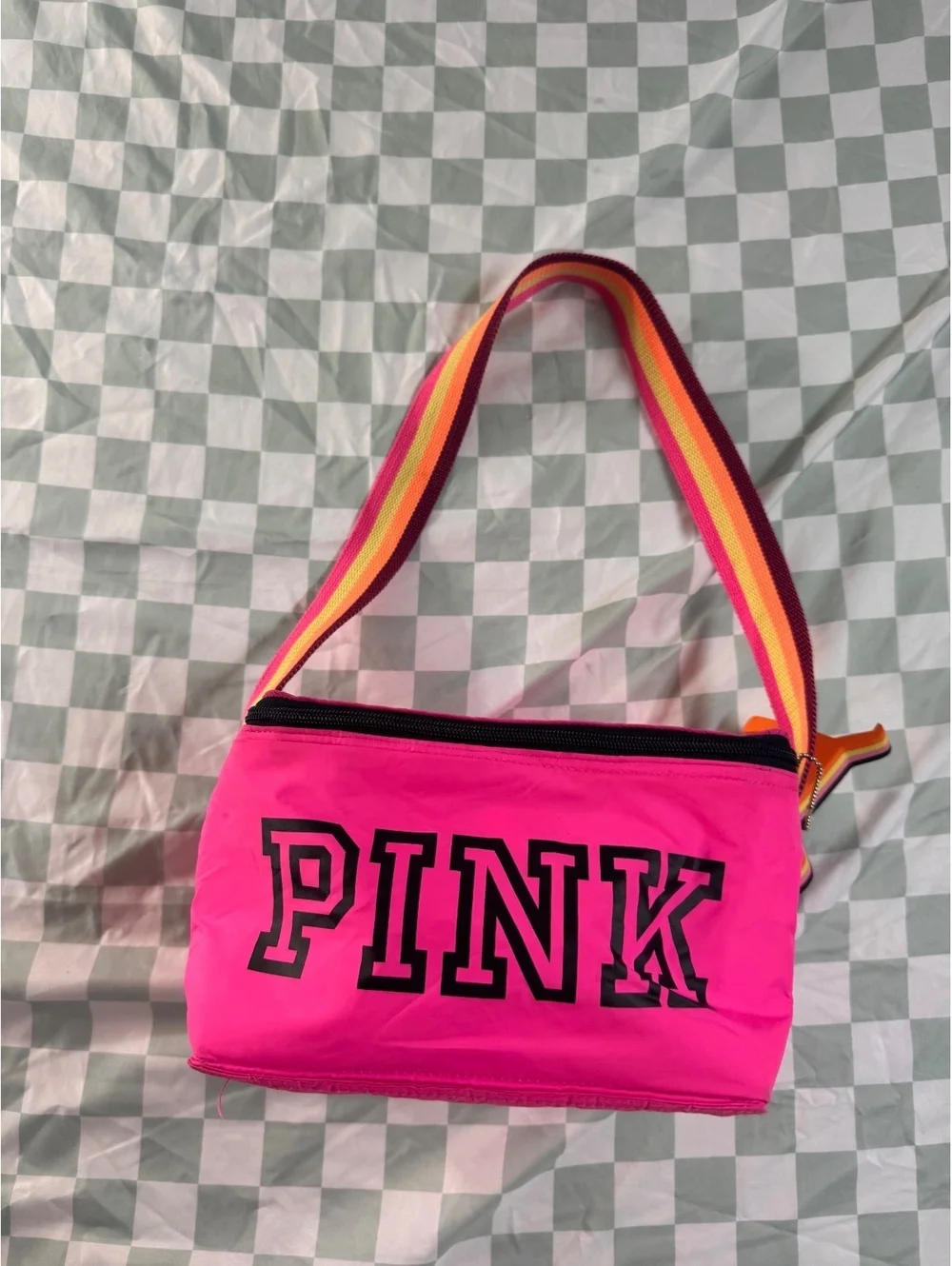 Victoria's Secret PINK Bright Pink Lunch Bag with Rainbow Strap